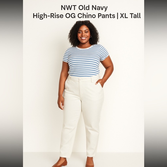 Old Navy Pants - NWT Old Navy High-Rise OG Chino Pants XL Tall White Cotton Blend Casual Trousers